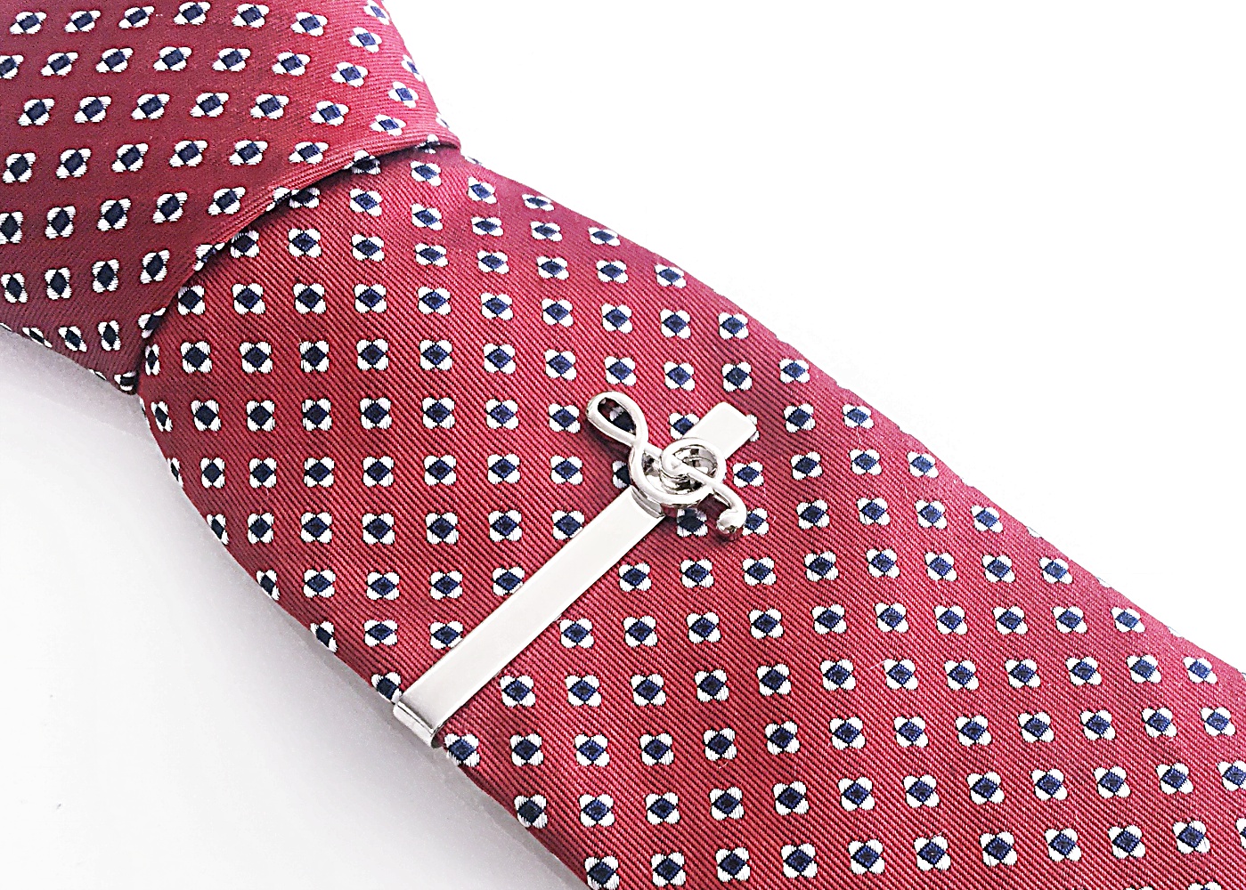 Stříbrný set - spona na kravatu a manžetové knoflíčky Houslový klíč a trubka 