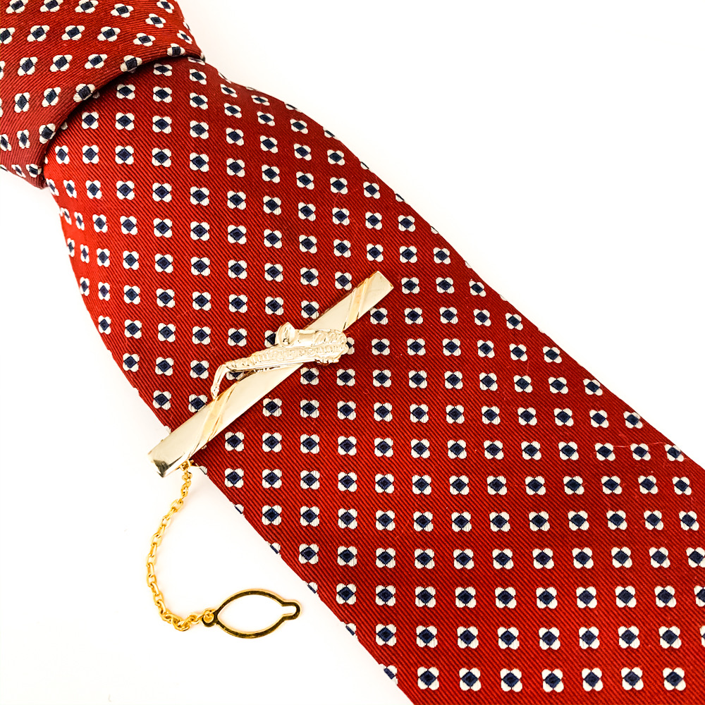 Stříbrno - zlatý set - spona na kravatu a manžetové knoflíčky Saxofon