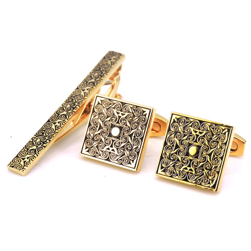 Černo - zlatý set - spona na kravatu a manžetové knoflíčky Luxury gold