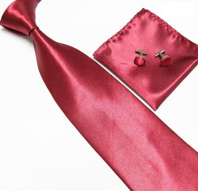 Rudý set kravata, kapesník a manžetové knoflíčky - II. jakost  