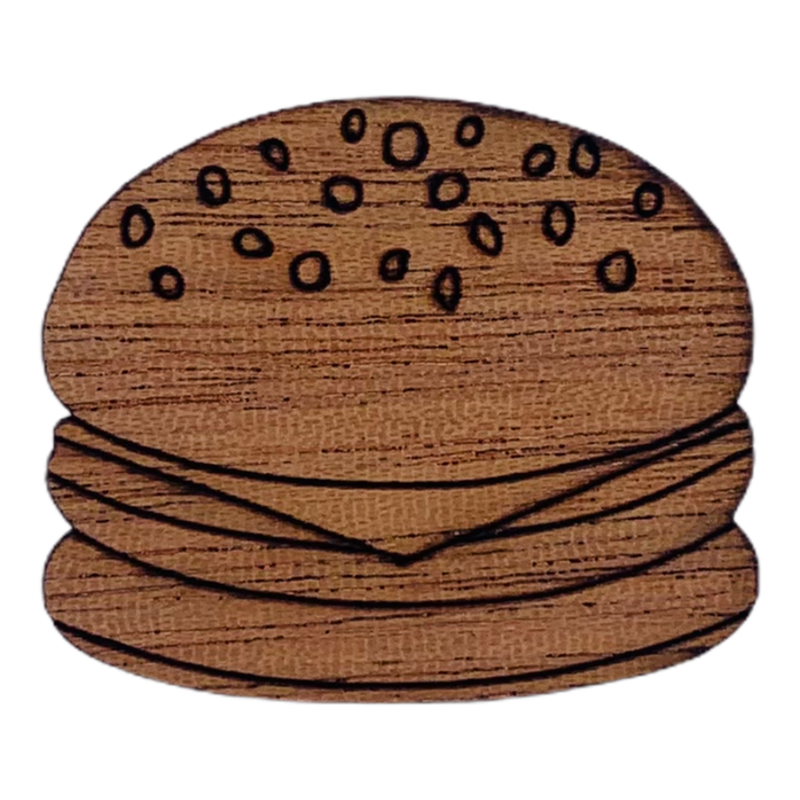 Dřevěná brož Hamburger