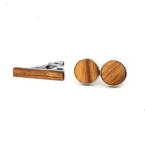 Dřevěný set - spona na kravatu a manžetové knoflíčky Wood zebrano