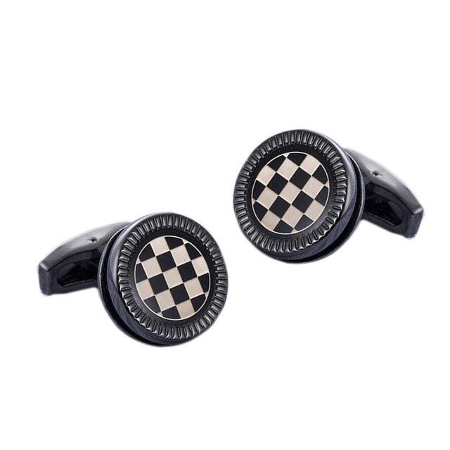 Manžetové knoflíčky Gunmetal šachovnice 