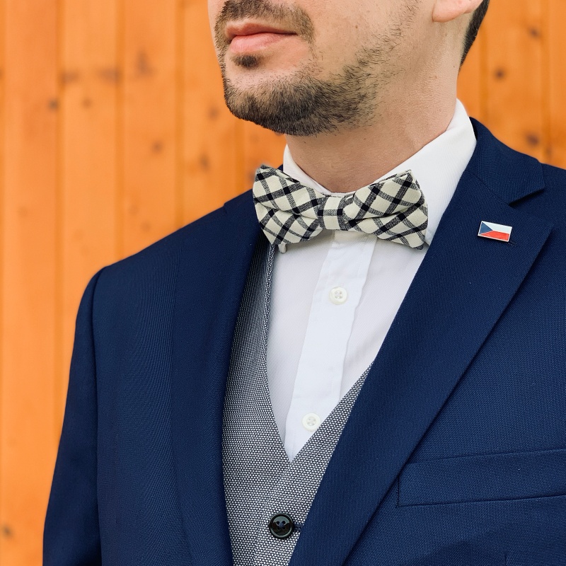 Černo - bílý kostkovaný motýlek Cotton 