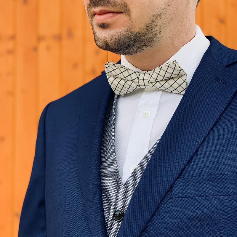 Tmavě modro - bílý kostkovaný motýlek Cotton
