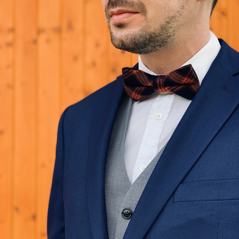 Černo - oranžový kostkovaný motýlek Cotton 