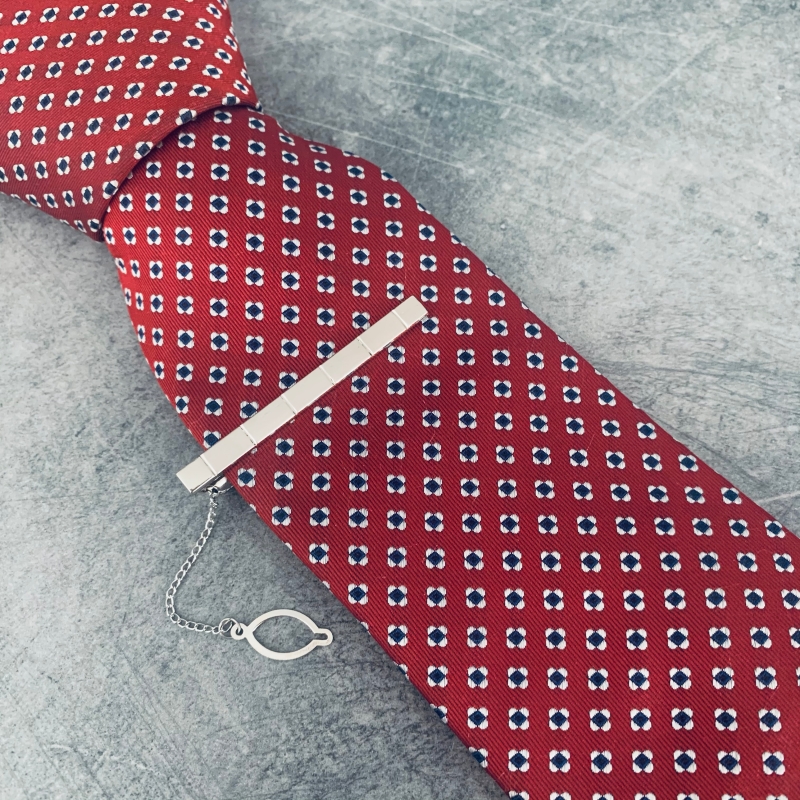 Stříbrná spona na kravatu Šachovnice wide