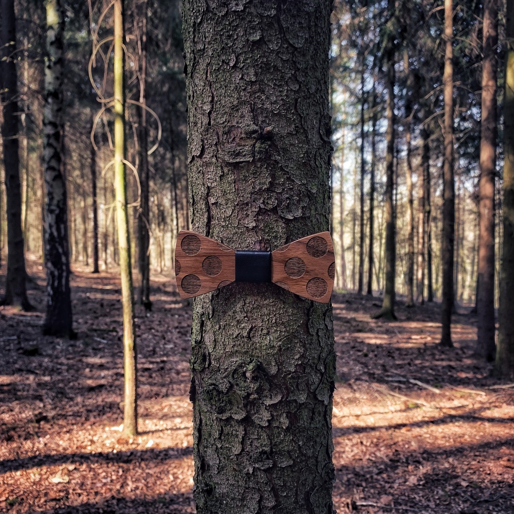 Dřevěný pánský motýlek Puntík Leather