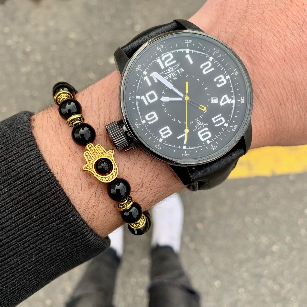 Černo - zlatý náramek Fatimina ruka Onyx