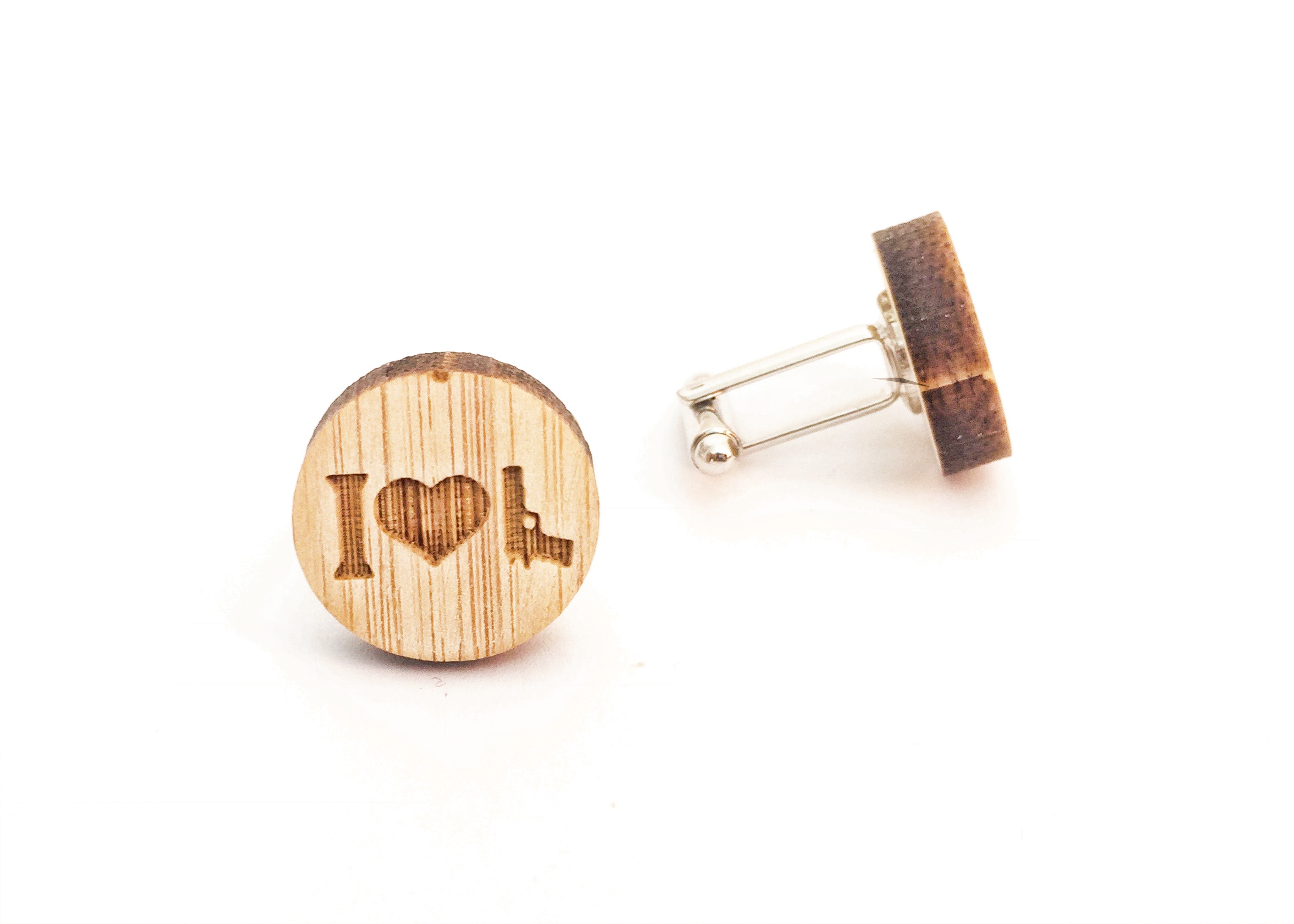 Dřevěné manžetové knoflíčky I love Gun 
