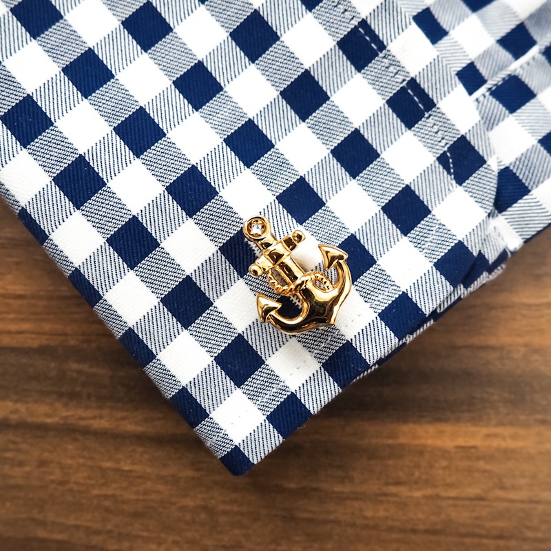 Manžetové knoflíčky Kotva a kormidlo zlaté