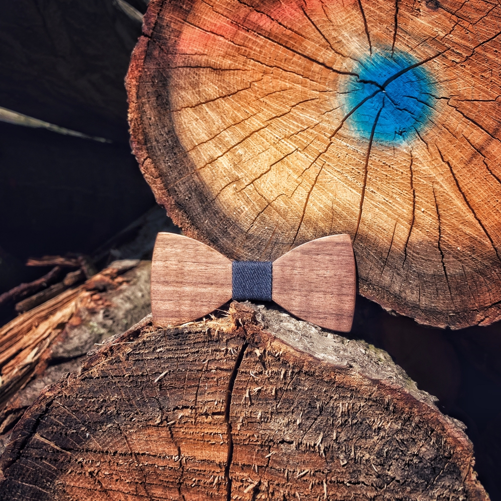 Chlapecký dřevěný motýlek Klasik Denim