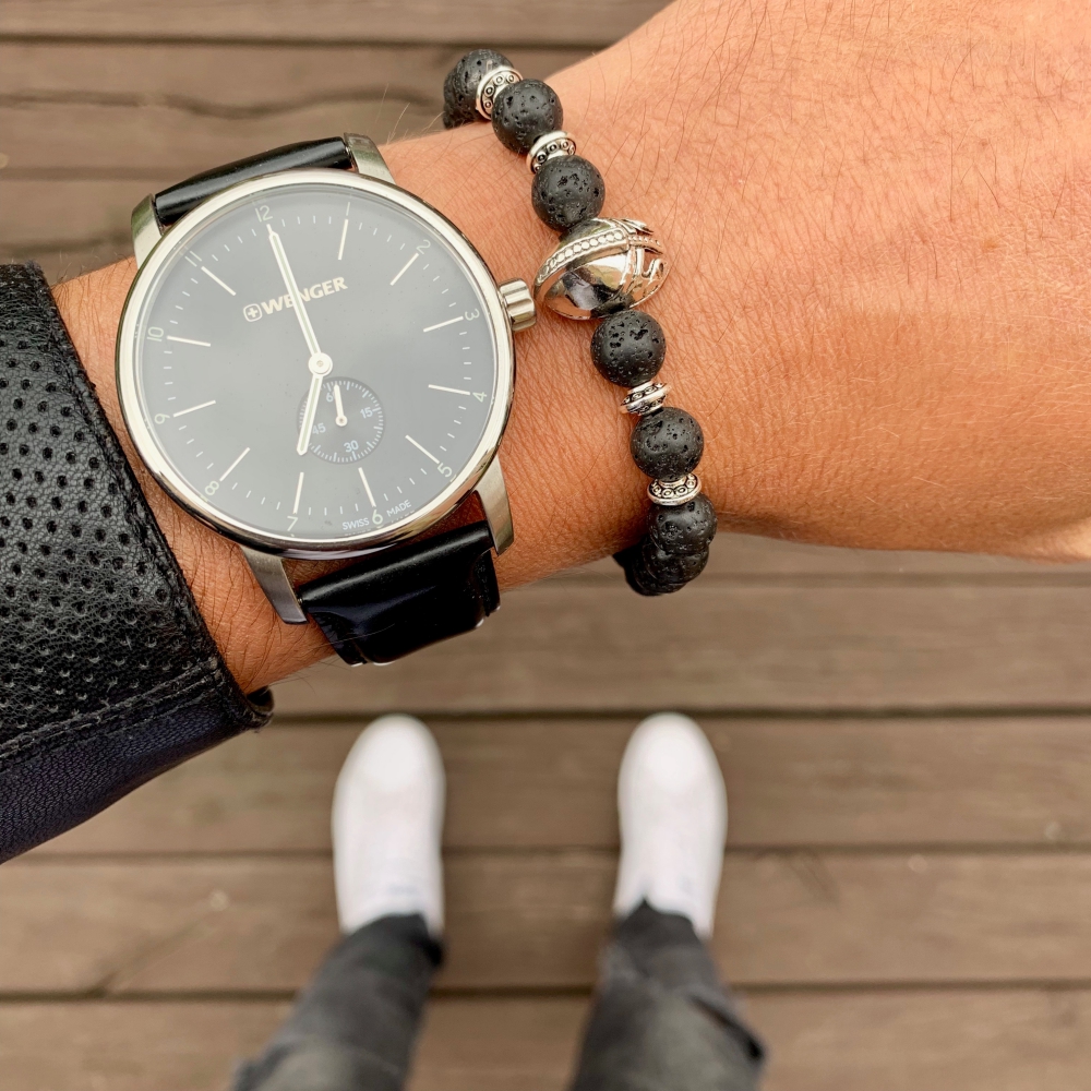 Černo - stříbrný náramek Sparta bojovník - láva