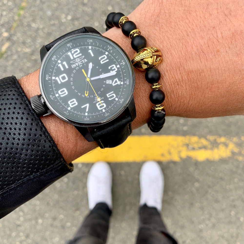 Matně černý - zlatý náramek Sparta bojovník 