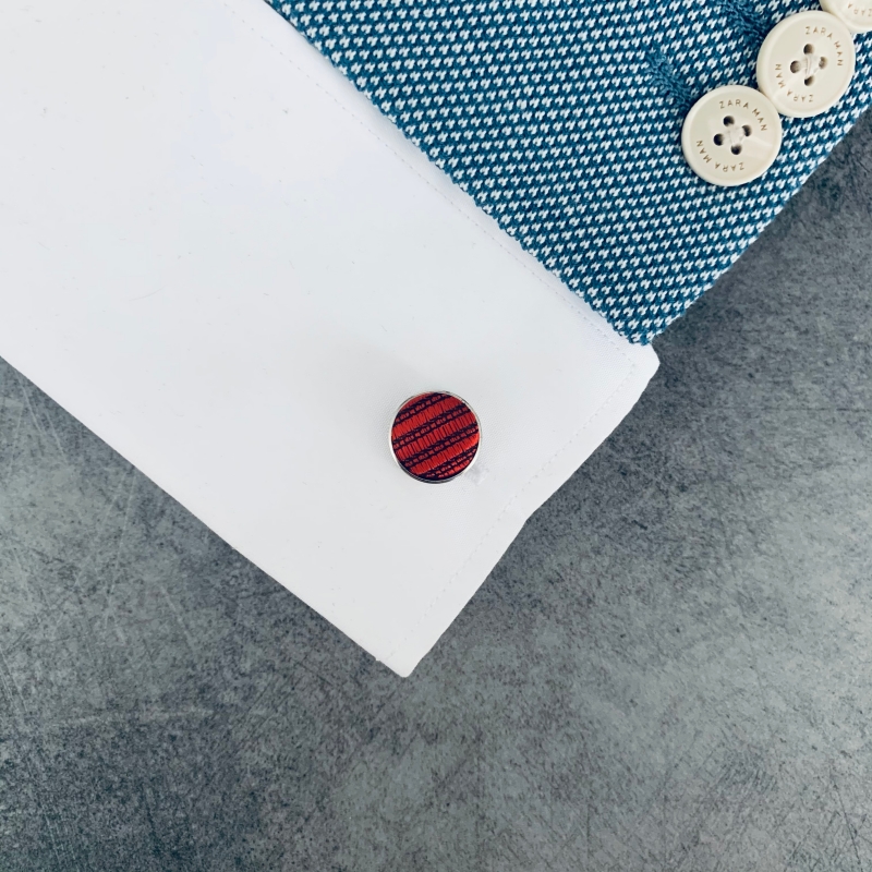 Červeno - černý set - kapesník + manžetové knoflíčky Stripe