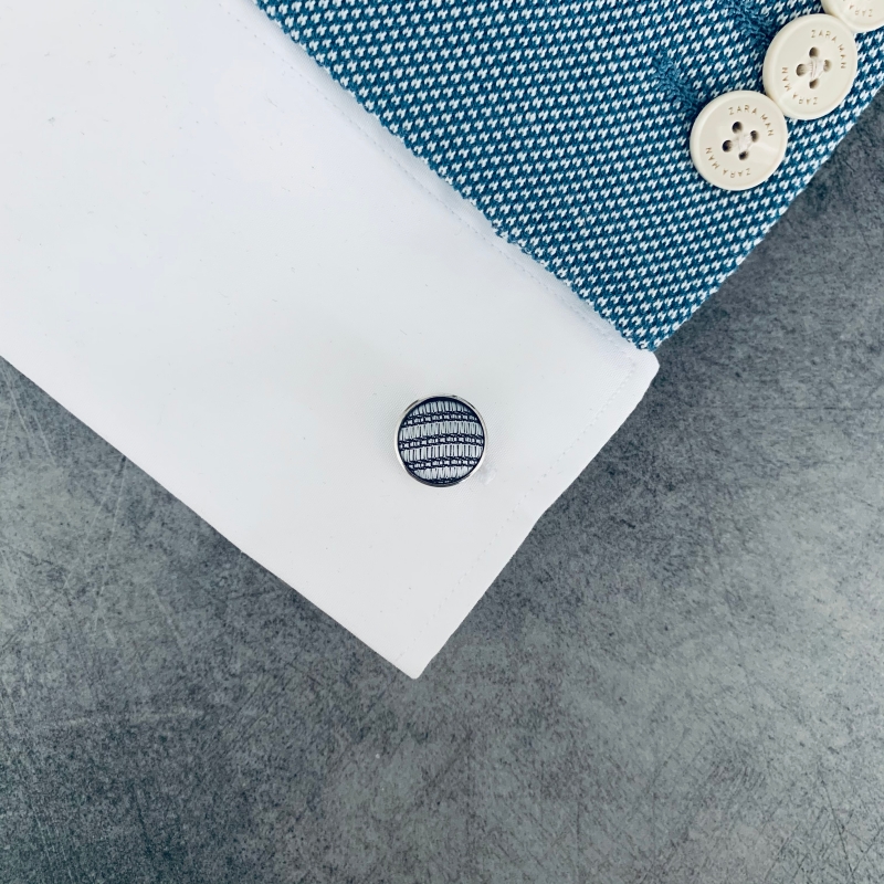 Stříbrno - černý set - kapesník + manžetové knoflíčky Stripe