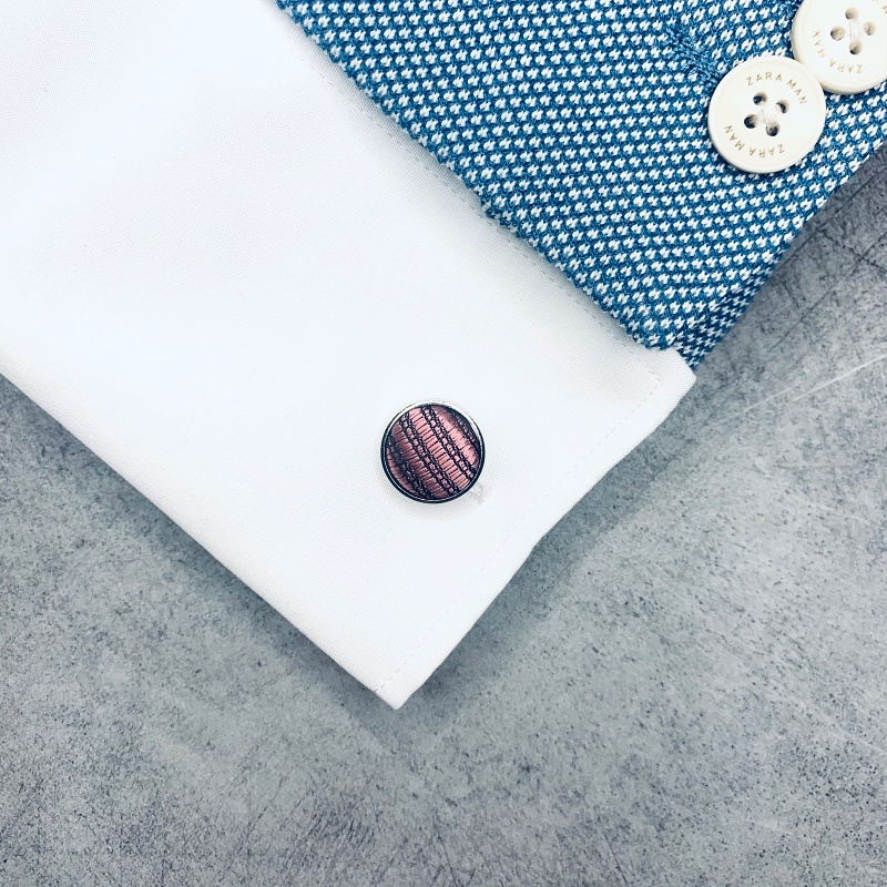 Růžovo - černý set - kapesník + manžetové knoflíčky Stripe