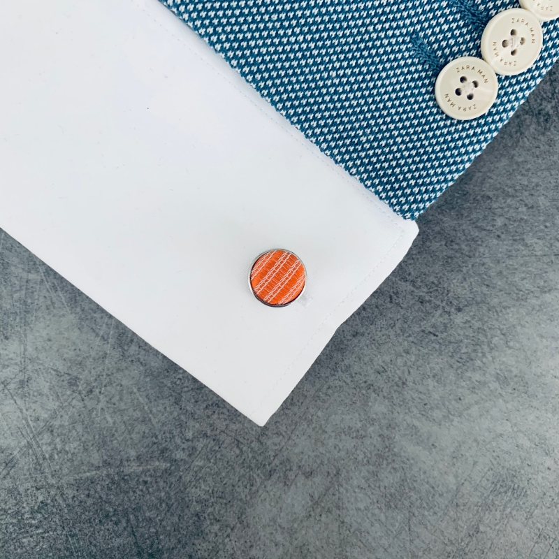 Oranžovo - bílý set - kapesník + manžetové knoflíčky Stripe