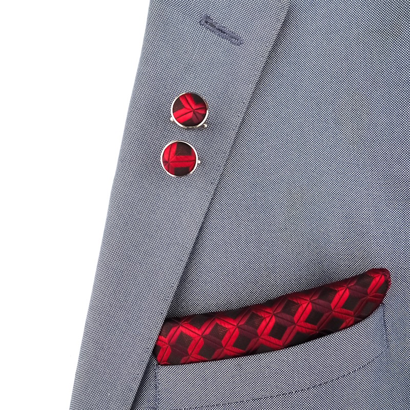 Černo - červený set - kapesník + manžetové knoflíčky Geometric