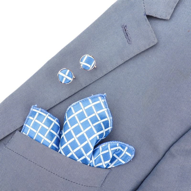 Modro - bílý set - kapesník + manžetové knoflíčky Mřížka 