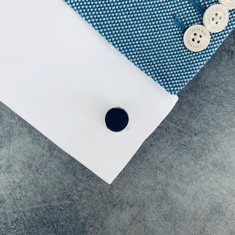 Černé manžetové knoflíčky Round Stripe