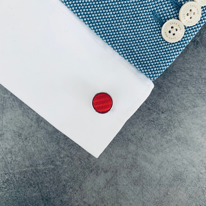 Červené manžetové knoflíčky Round Stripe