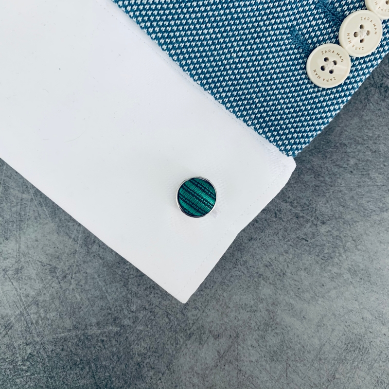 Zeleno - černé manžetové knoflíčky Round Stripe