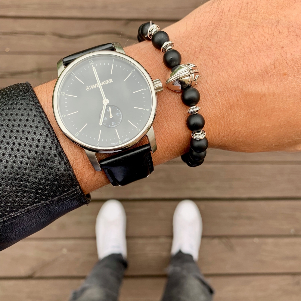 Matně černý - stříbrný náramek Sparta bojovník 