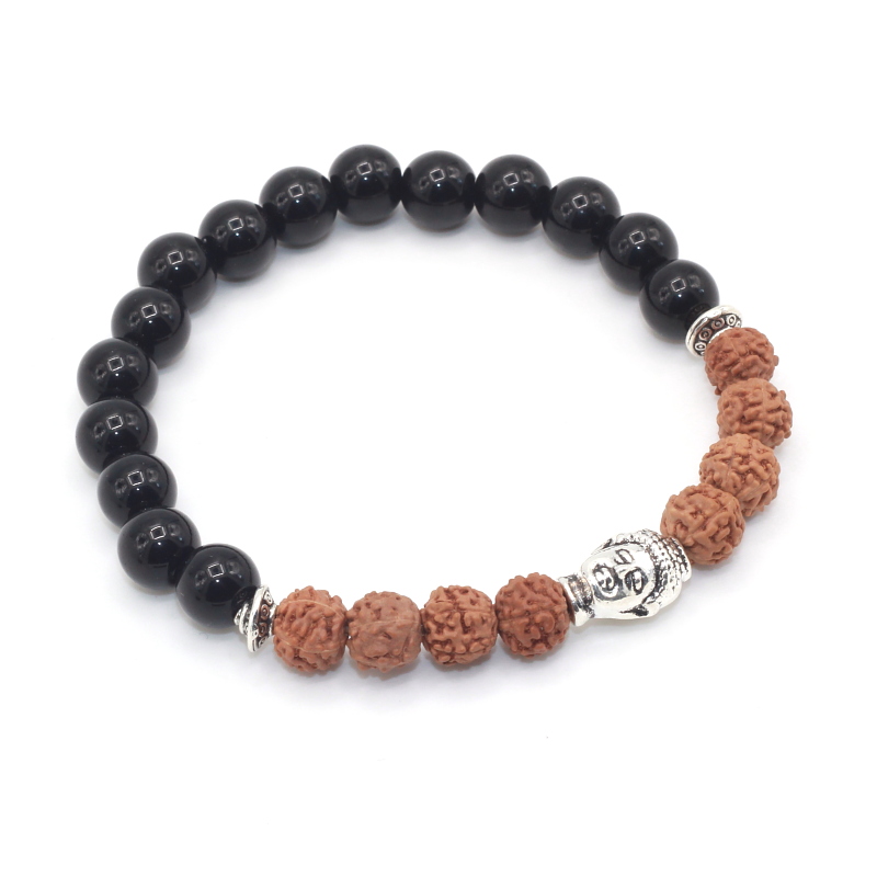 Černo - stříbrný náramek Buddha Rudraksha 