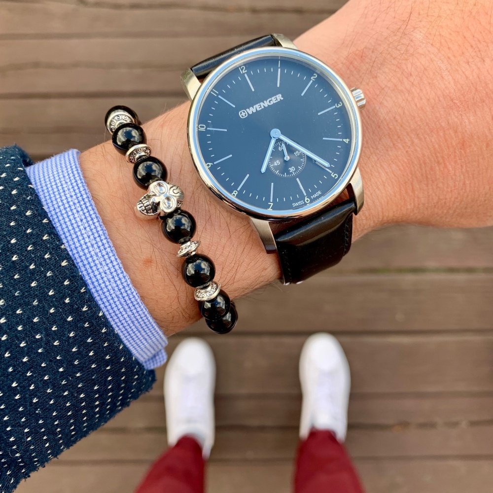 Černý náramek Lebka stříbrná 