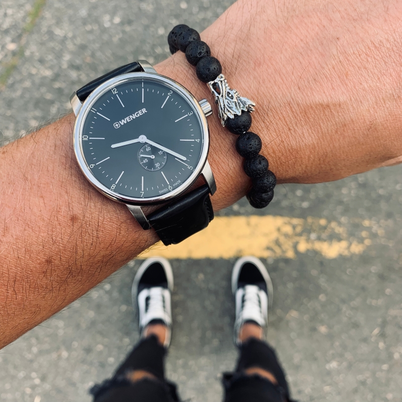 Černý lávový náramek stříbrný Drak