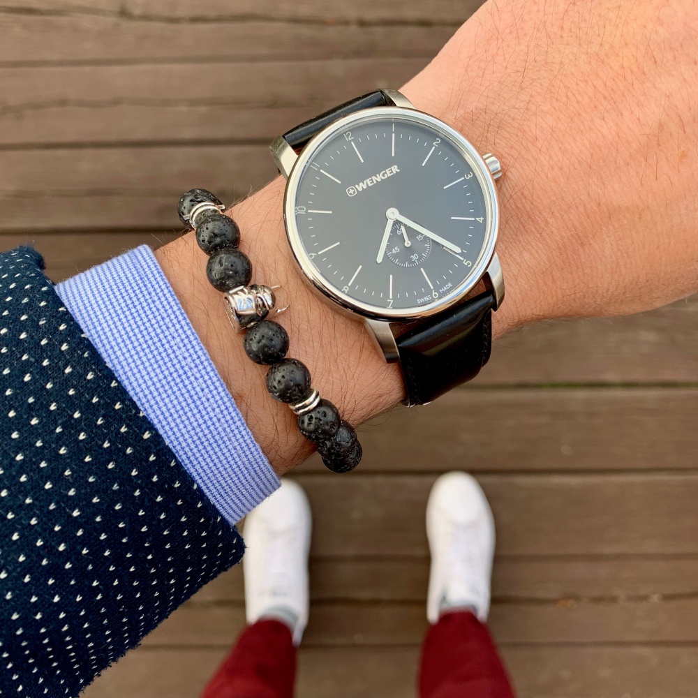 Černý lávový náramek stříbrný Bat 