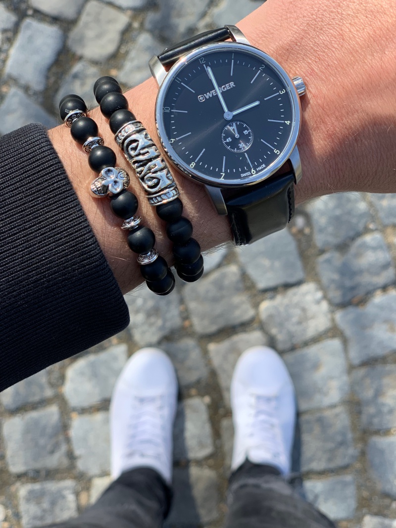 Matně černý set náramek Lebka 