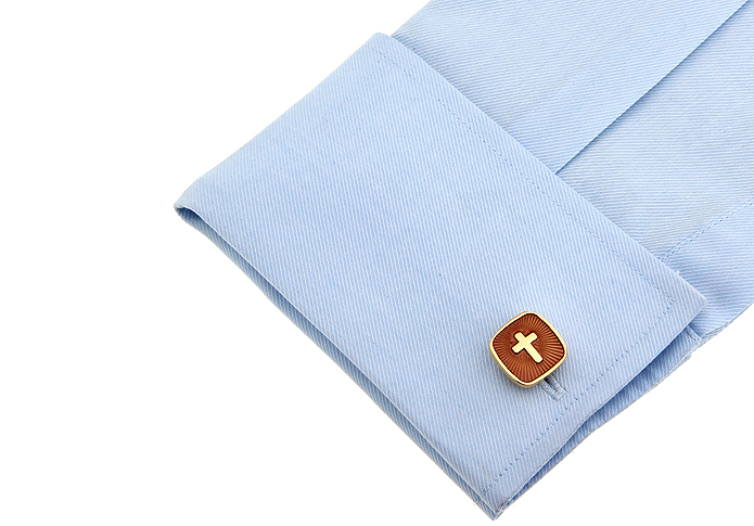 Manžetové knoflíčky hnědý Kříž 