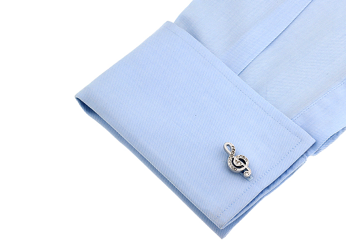 Manžetové knoflíčky Houslový klíč stříbrný krystaly