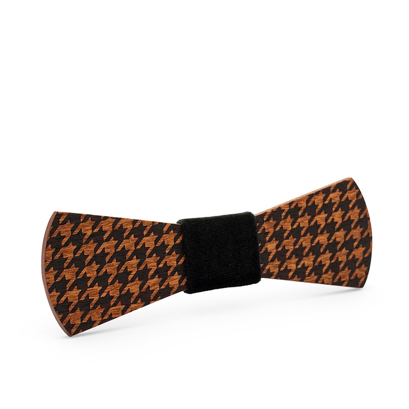 Dřevěný pánský motýlek Mahoosive Doutník Houndstooth - black semiš 