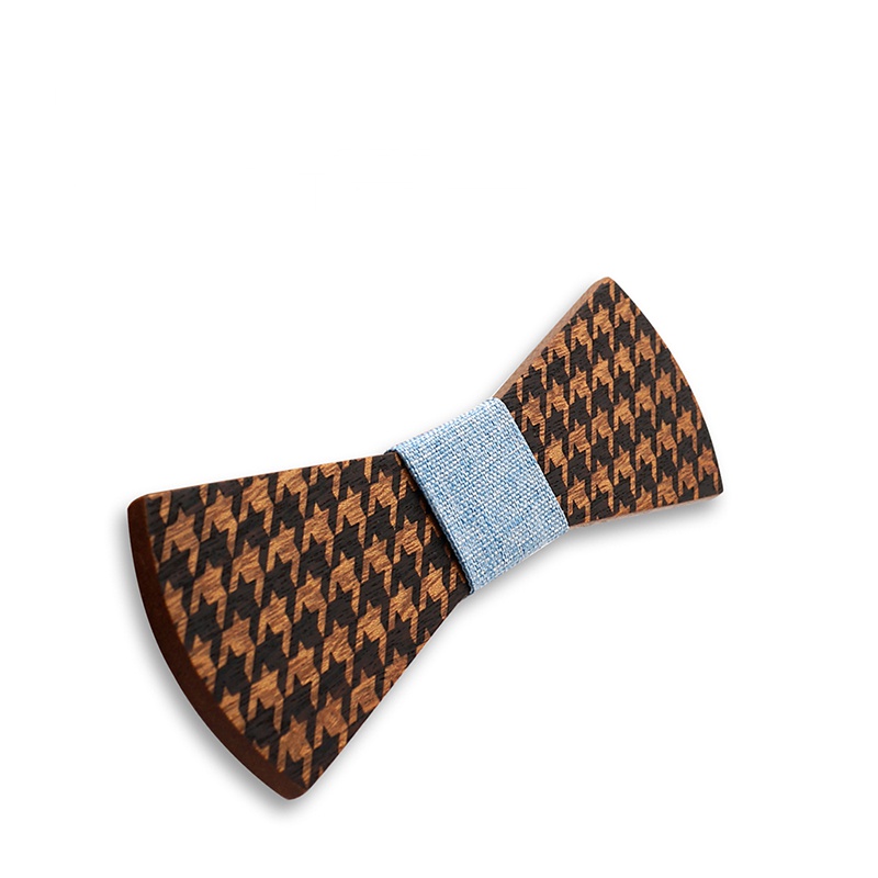 Dřevěný pánský motýlek Mahoosive Doutník Houndstooth - modrásek 