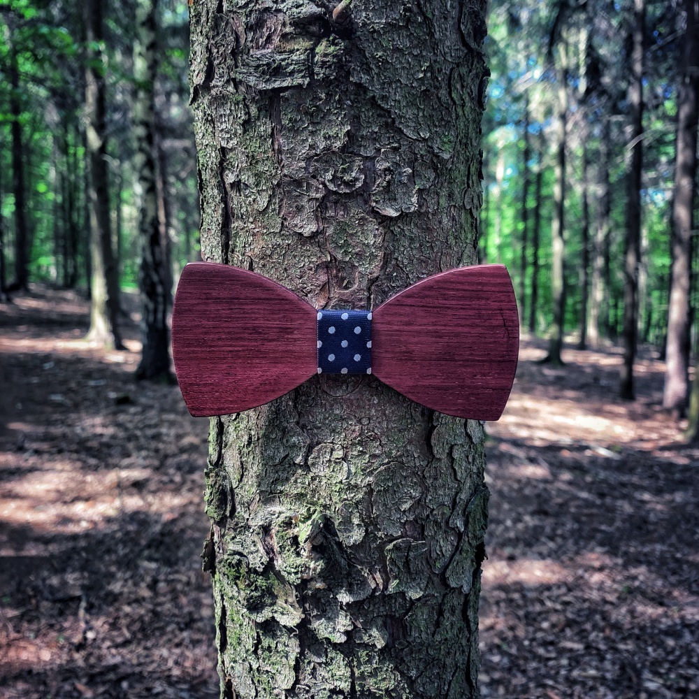 Dřevěný pánský motýlek Mahoosive Classic Blue dot 