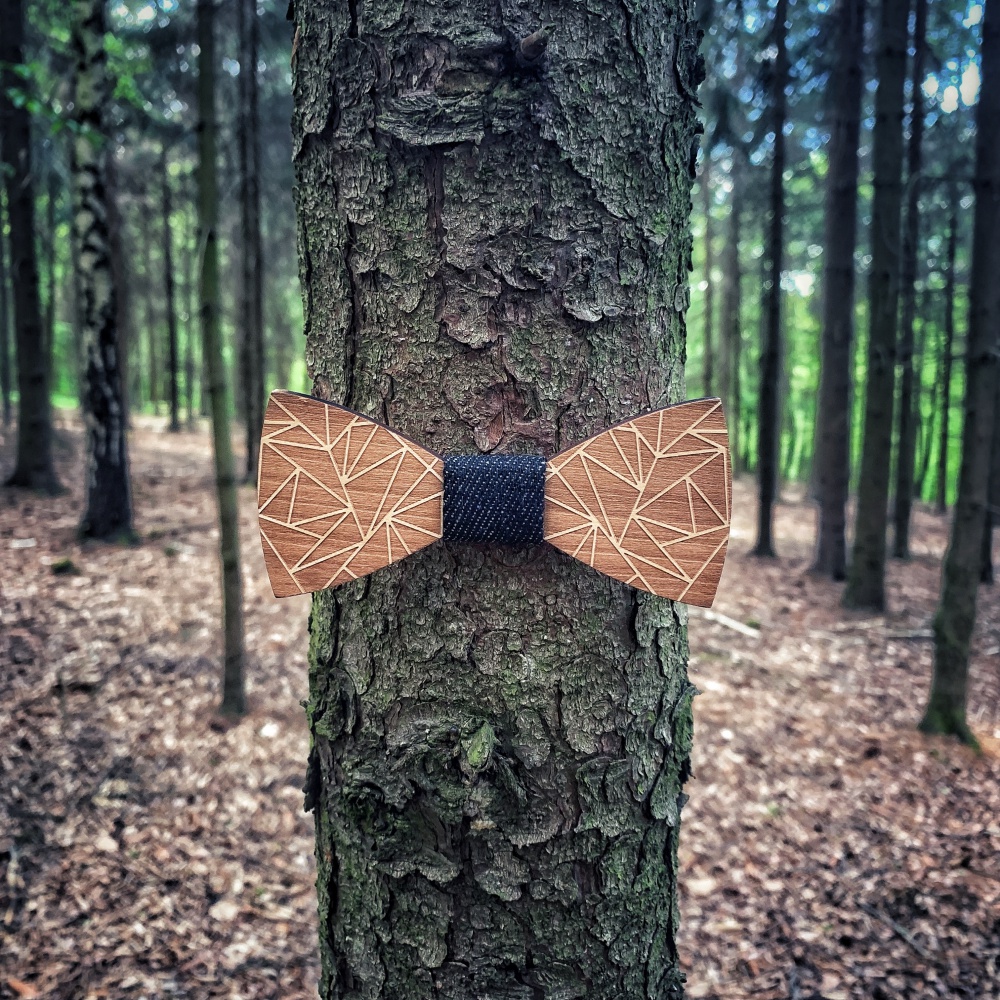 Dřevěný pánský motýlek Origami I.  denim