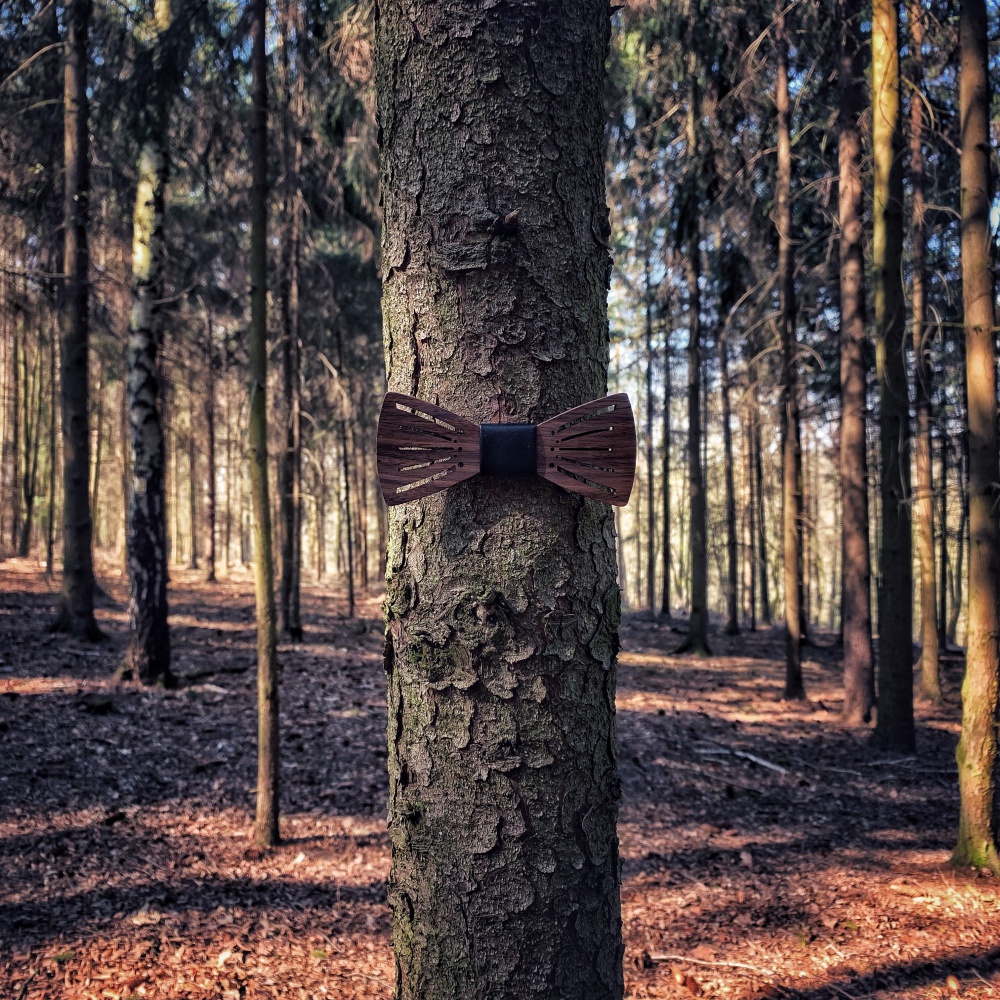 Dřevěný pánský motýlek Cross Leather 