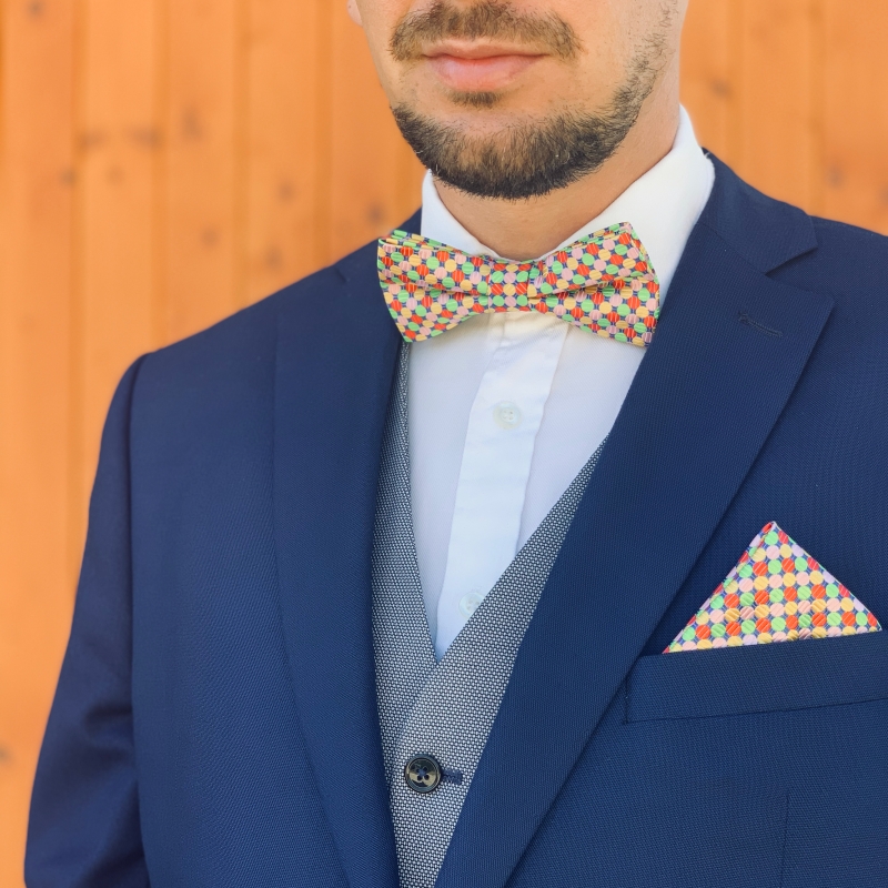 Barevný set - motýlek + kapesník + manžetové knoflíčky Bubble 