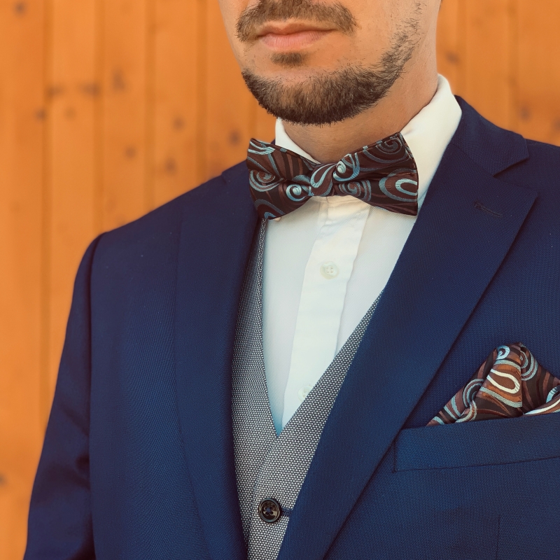 Hnědý set - motýlek + kapesník + manžetové knoflíčky Vintage 