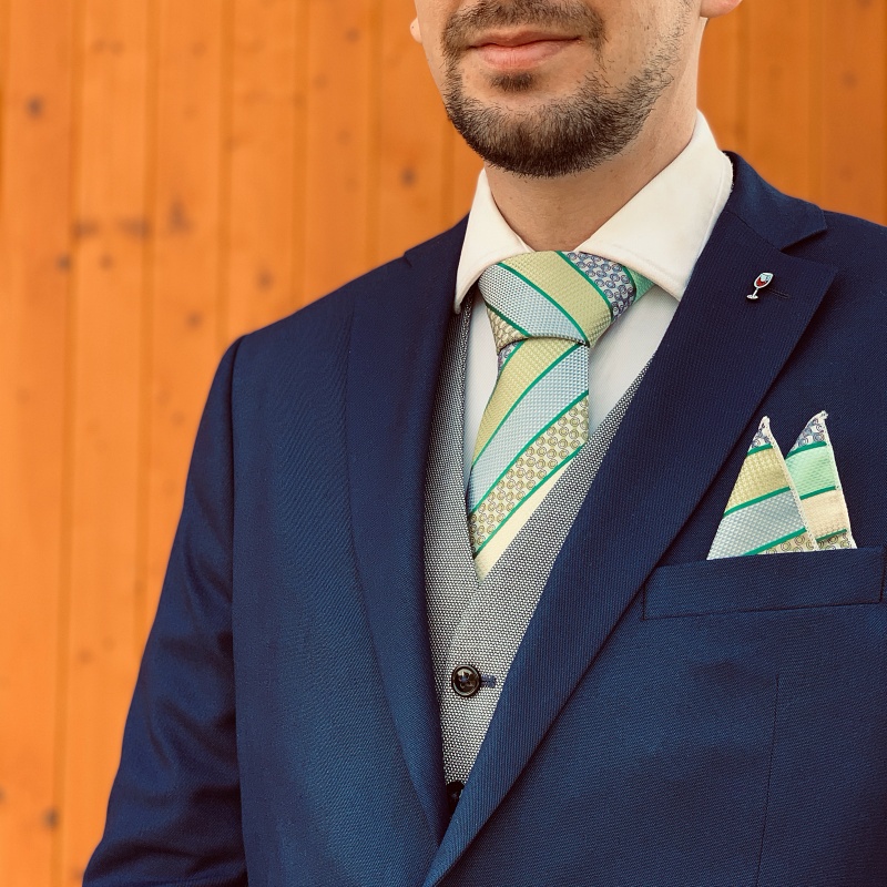 Zelený set kravata, kapesník a manžetové knoflíčky Stripes 