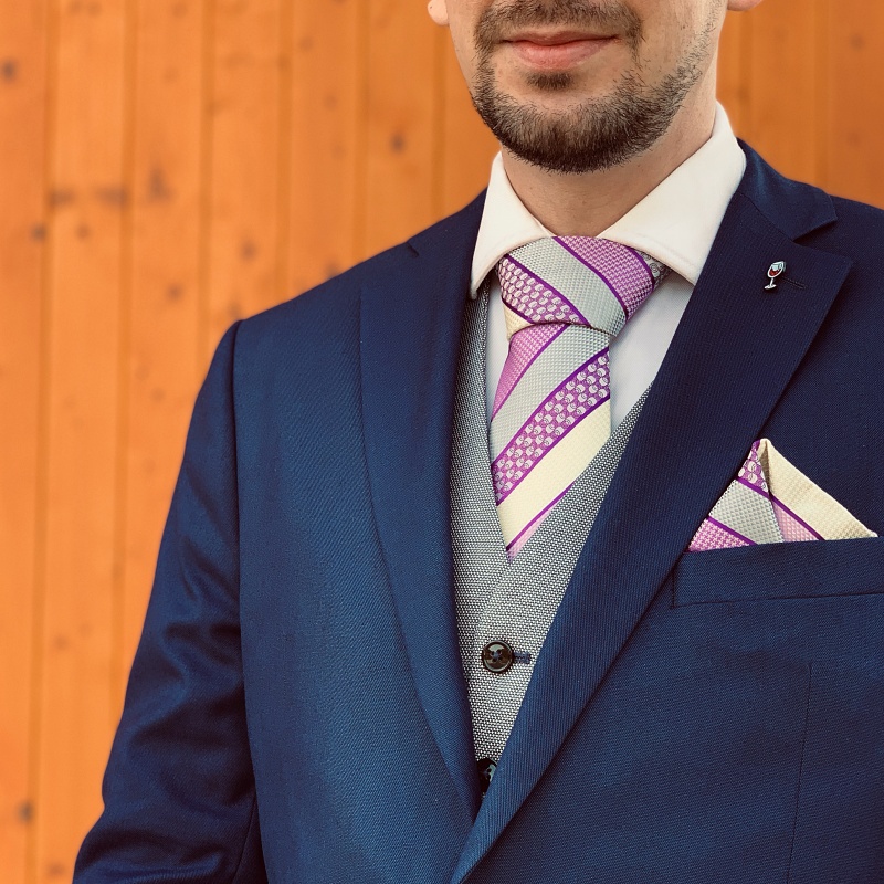 Fialový set kravata, kapesník a manžetové knoflíčky Stripes