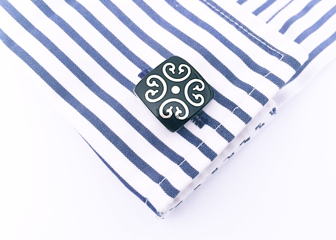 Černo - stříbrný set - spona na kravatu a manžetové knoflíčky Ornament 