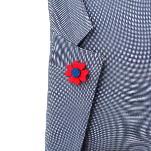 Červeno - modrá brož Čtyřlístek Plsť