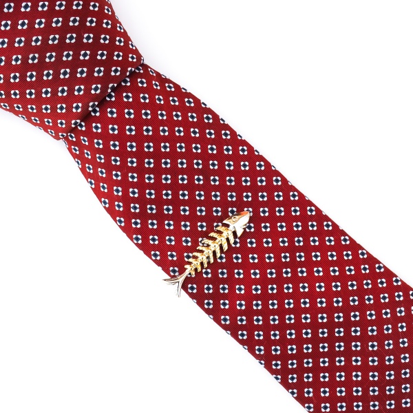 Stříbrno - zlatá spona na kravatu Kostra ryby