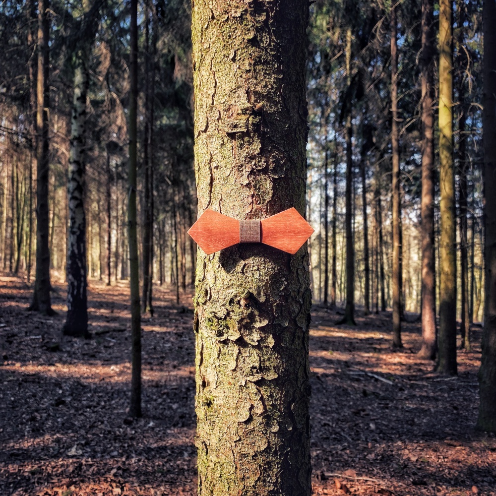 Dřevěný pánský motýlek Mahoosive Hexagon - brown 