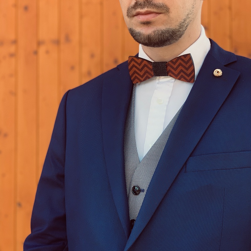 Dřevěný pánský motýlek Wave black denim 