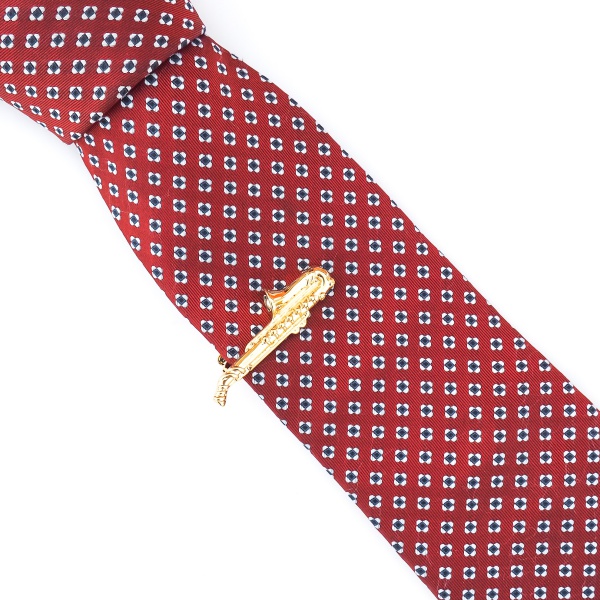 Zlatý set - spona na kravatu a manžetové knoflíčky Saxofon